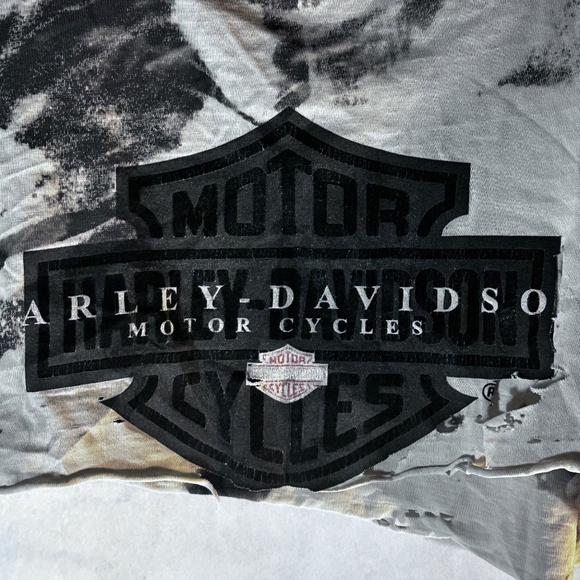 Vintage Harley Davidson Laughlin Tie Dye Black White Crop Top T Shirt Tee - Picture 5 of 10